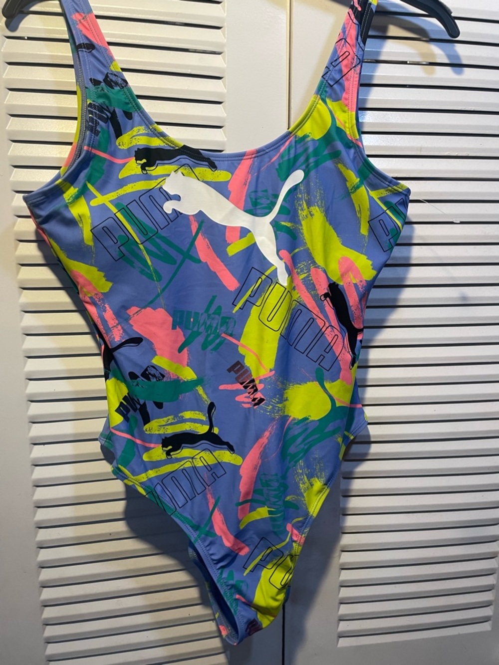 Puma Bright Blue One-Piece Swimsuit with Neon Accents
